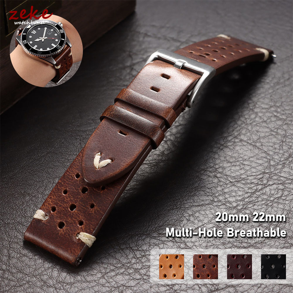 Leather Strap Quick Release - クイックリリースヴィンテージオイルワックスレザー時計ストラップ 20 ミリメートル 22 ミリメートル通気性ステッチ牛革時計バンドロンジン用セイコーバンド