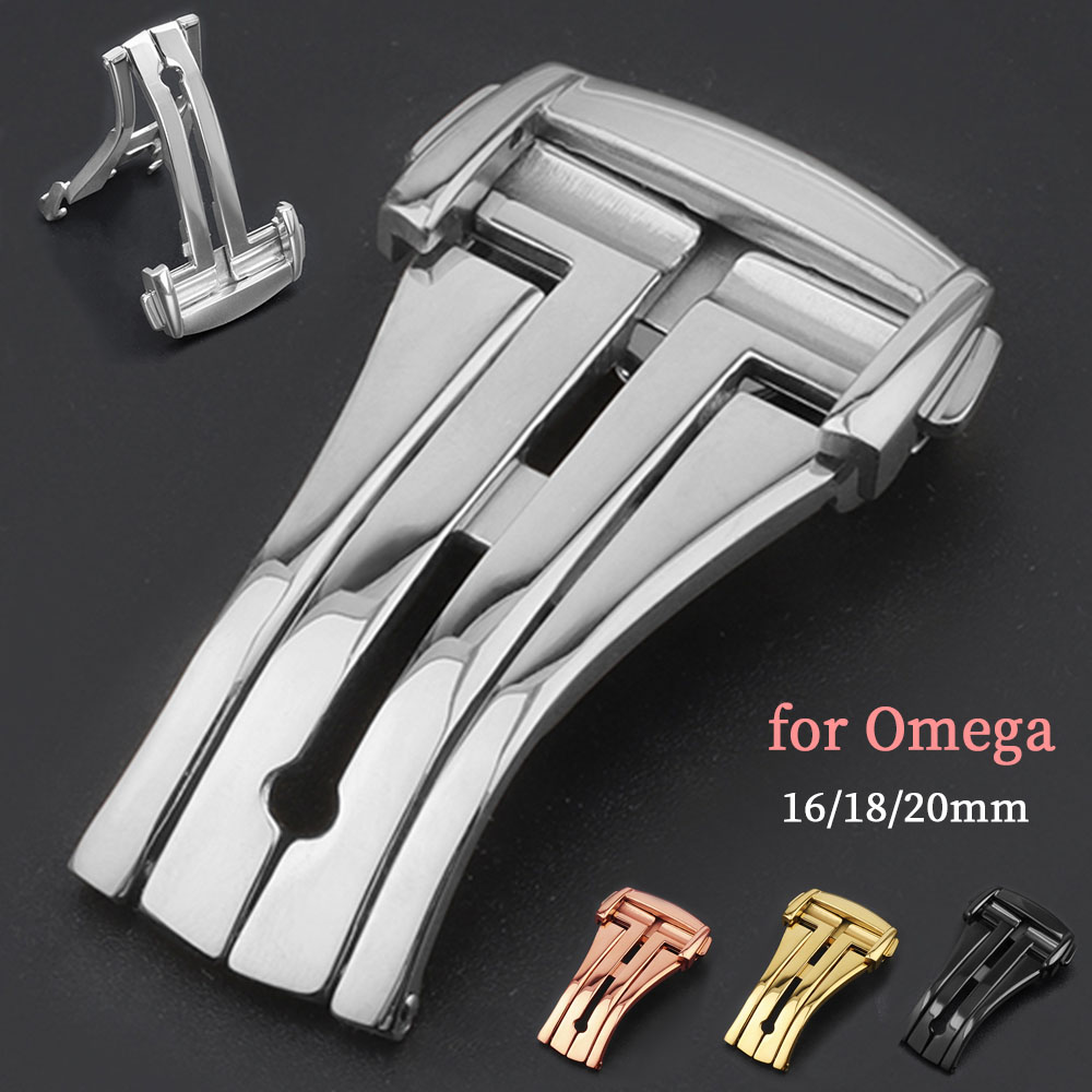 Butterfly Clasp Deployant - 16 ミリメートル 18 ミリメートル 20 ミリメートルステンレス鋼時計バックルオメガバタフライボタン革ゴム時計バンド展開クラスプアクセサリー