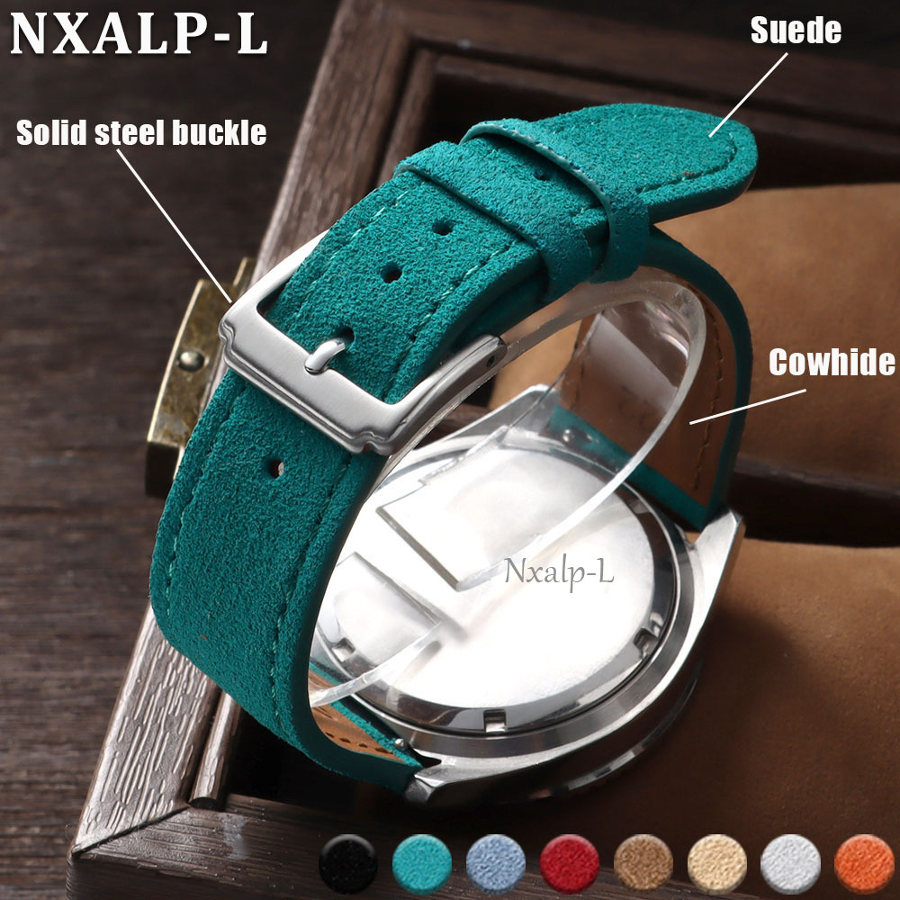 Suede Strap Watch - 耐久性のあるスエード牛革製腕時計ストラップ 18mm19mm 20mm 22mm サムスンギャラクシーウォッチ7/6/5用 本革ブレスレット