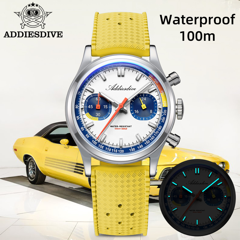 Rubber Strap Diver - ADDIESDIVE ファッションメンズクォーツ腕時計 VK64 クロノグラフドーム型ガラス 316L ステンレス鋼