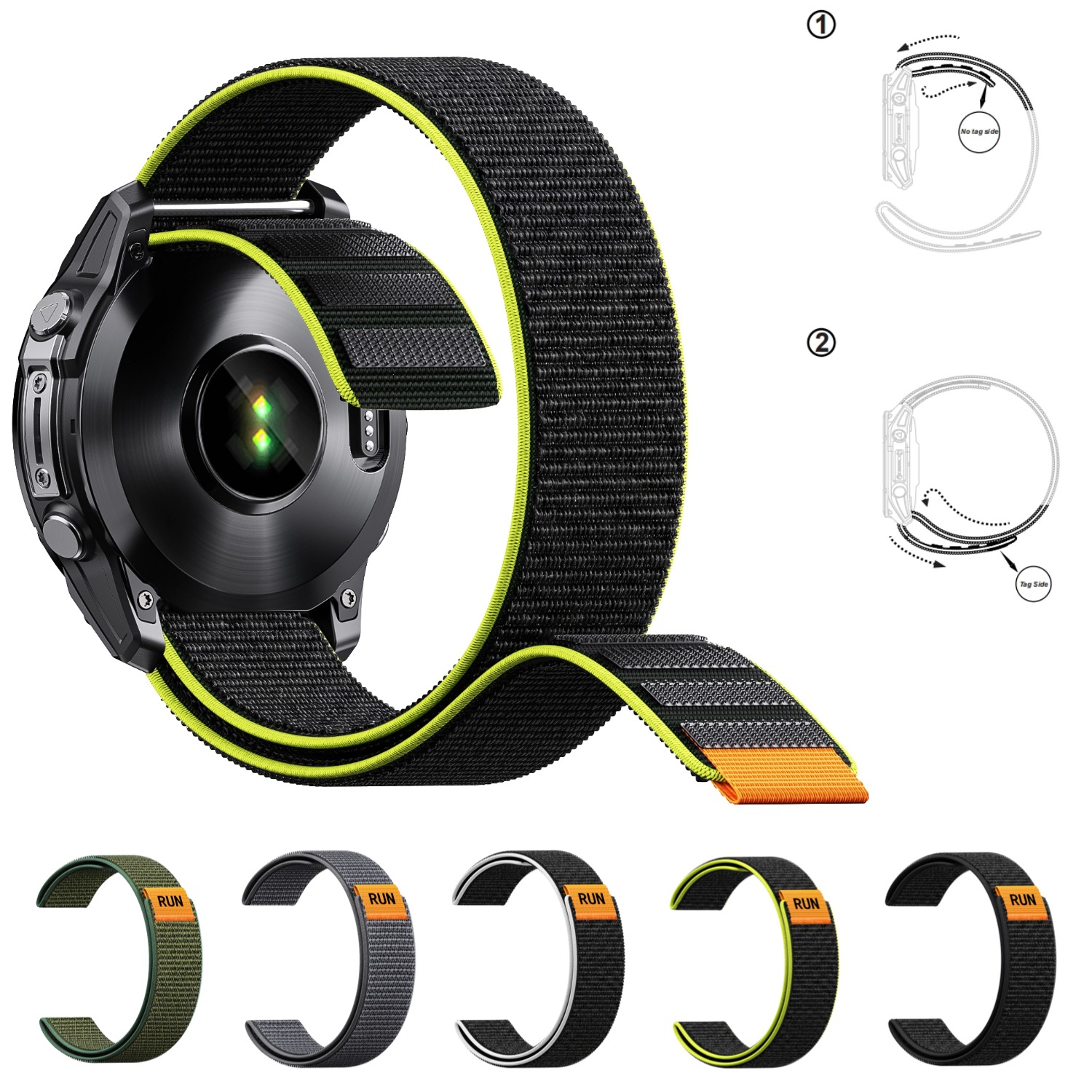 Sport Loop Velcro - 超軽量メタルフリーフックループウォッチストラップ、22mm 26mmクイックフィット調整可能ベルクロスポーツリストバンド（ガーミン用）