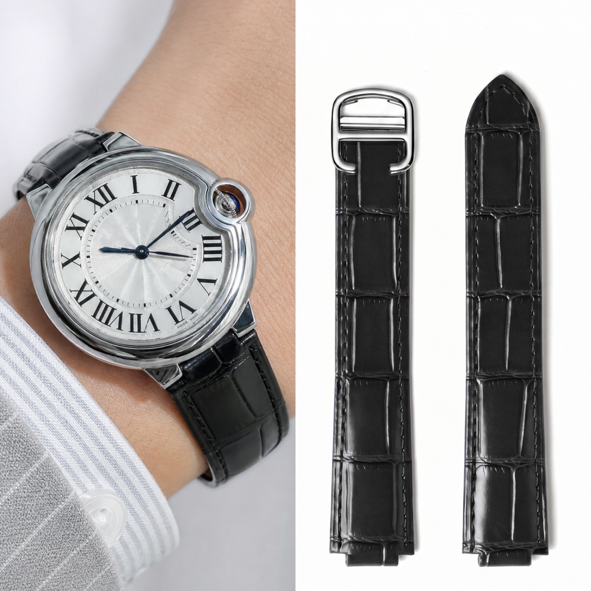 Cartier Watch Ballon Bleu - 特別な二重凸尾革時計ストラップカルティエ バロン ブルー タンク シリーズ時計バンド男性女性ブレスレット リストバンド