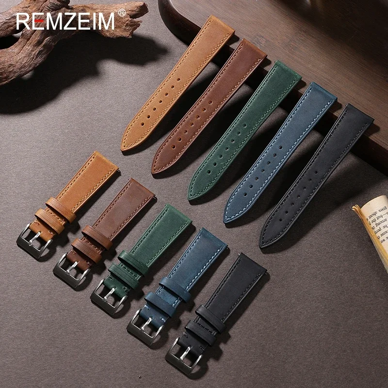 Suede Strap Watch - クレイジーホース-クイックリリースレザーウォッチストラップ、レトロヴィンテージリストバンド、ユニバーサルレザーブレスレット、18mm、19mm、20mm、21mm、22mm