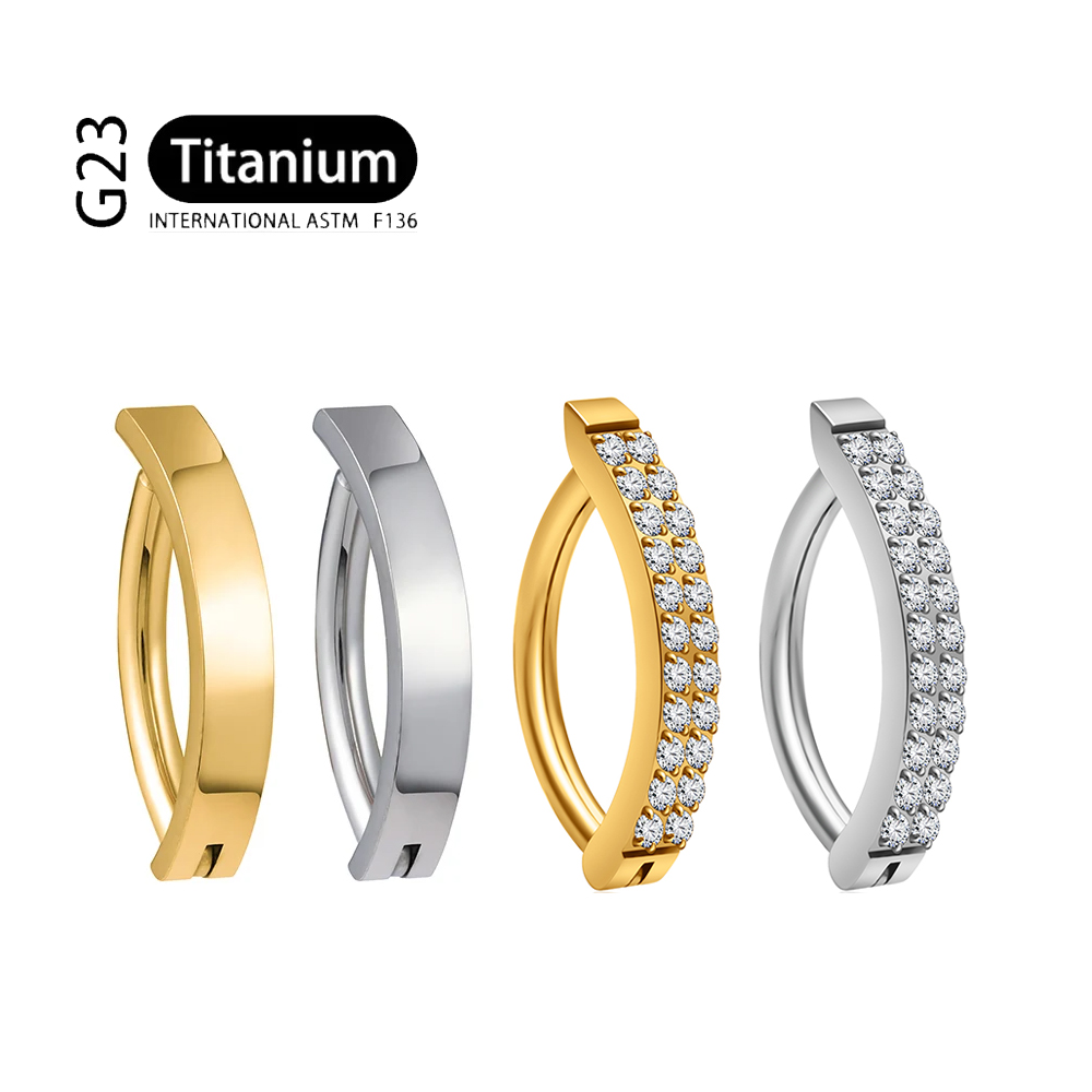 Curved Spring Bar - G23チタンピアス 14G ダブルロー CZ ベリーボタンリング リバースカーブ