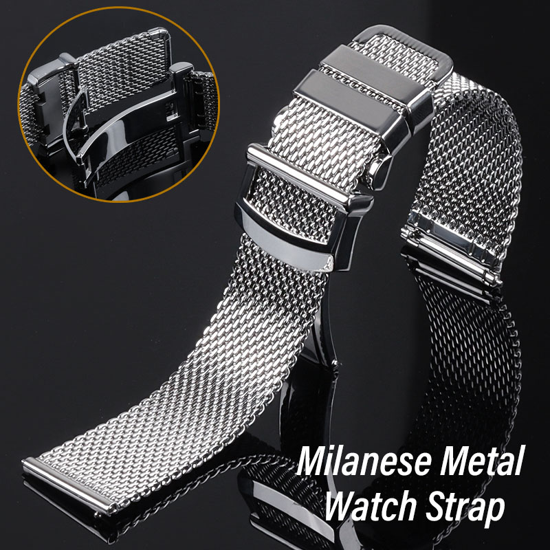 Mesh Strap Metal - ミラネーゼメッシュ時計バンド IWC パイロット用ステンレススチールブレスレット オメガ用折りたたみバックルベルト 20mm 22mm