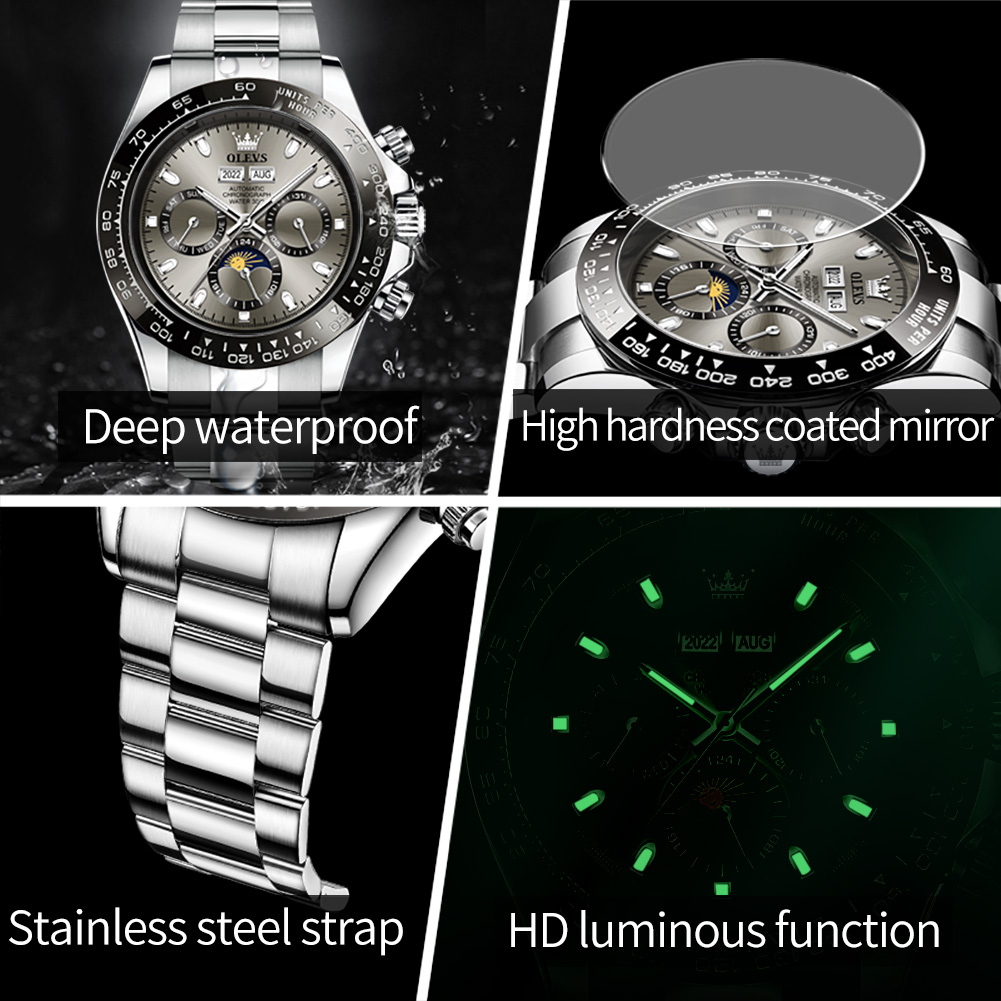 OLEVS 6654 高級メンズ腕時計クロノグラフ自動機械式 - Cartier Watch Tank のレビューと価格