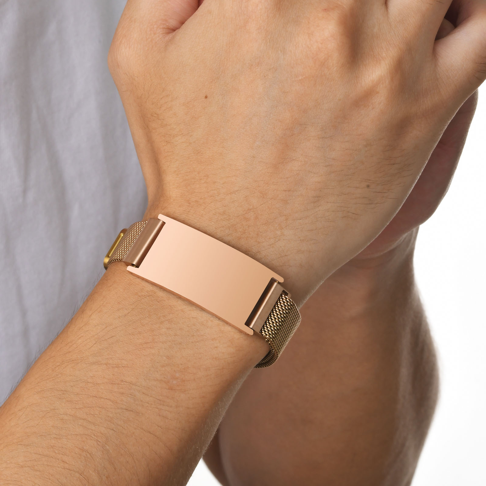 男性用磁気メッシュブレスレット,パーソナライズされたテキスト - Mesh Strap Metal のレビューと価格