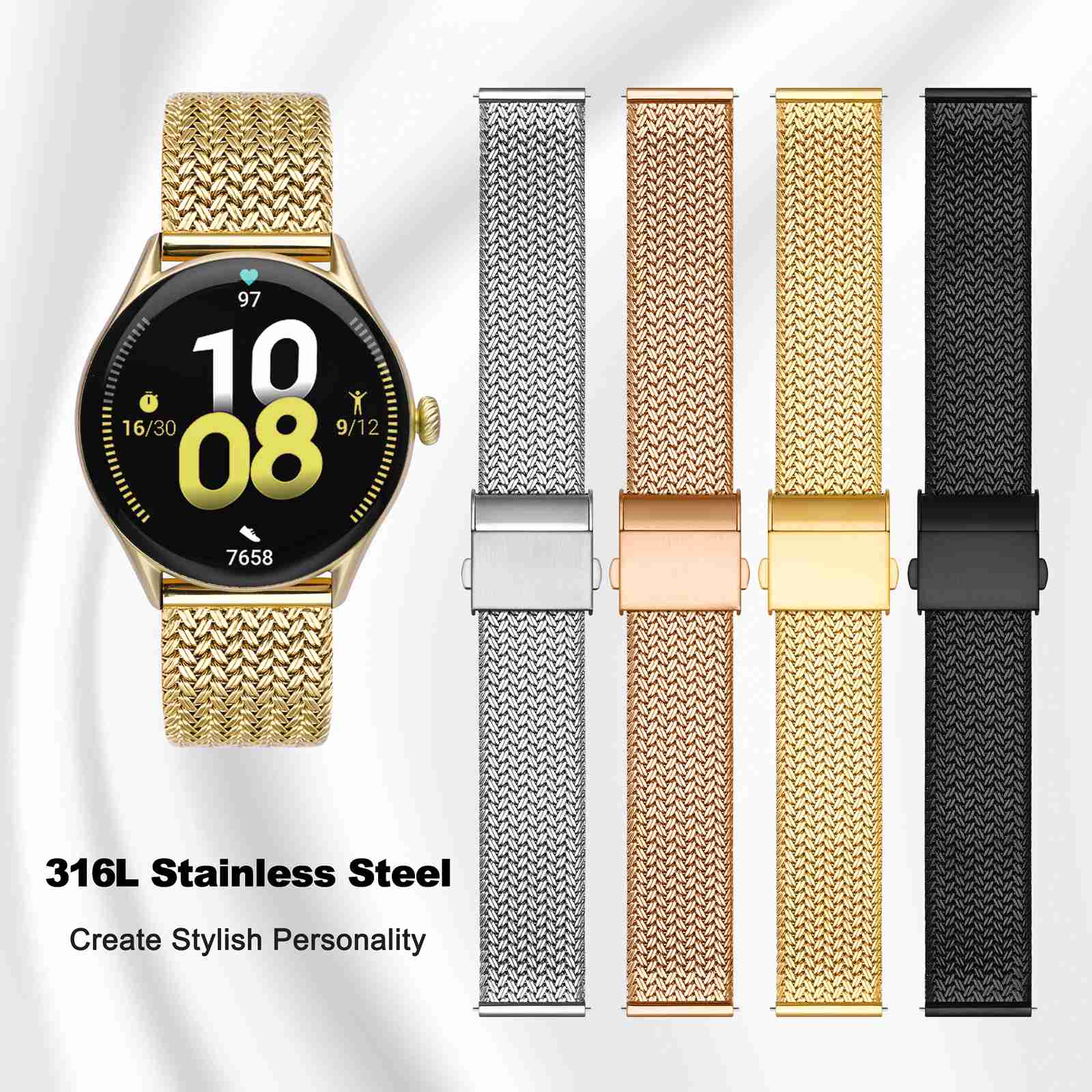 WOCCI メタル時計バンド 316L ステンレス鋼 14  - Mesh Strap Metal のレビューと価格